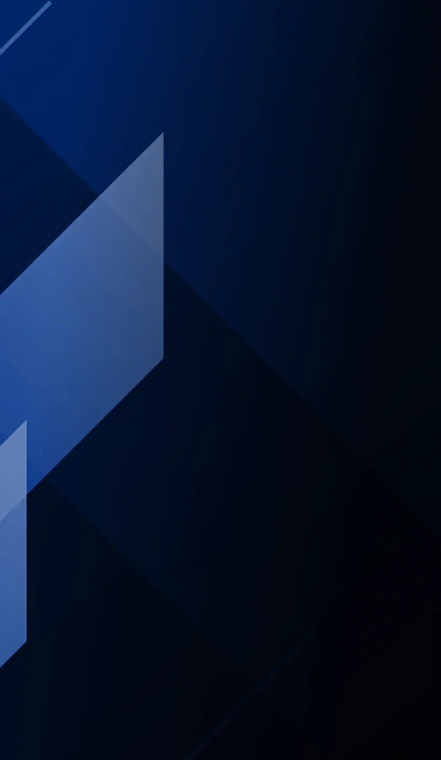 Abstract geometric background featuring overlapping translucent blue shapes and dark blue gradients, perfect for wide-format designs and ideal for showcasing Onyx Graphics or RIP Software solutions.