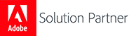 Adobe Solution Partner logo featured in a Hero Carousel, displaying the Adobe icon on a red background next to the words "Solution Partner" in gray text.