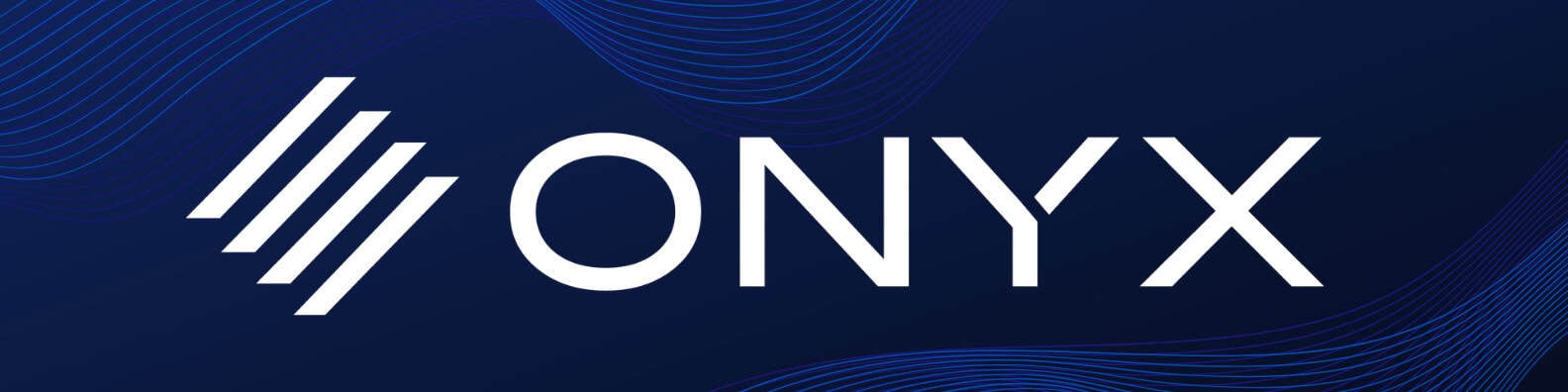 From Test Print to Runway 2 White "ONYX" text with three diagonal white lines on a dark blue background featuring abstract, wavy blue lines.