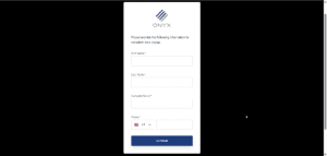 Register an Account with ONYX SupportCenter 5 A signup form for ONYX account registration, requesting first name, last name, company name, and phone number with a country code dropdown and a blue "Continue" button. Access the ONYX SupportCenter after you register an account.